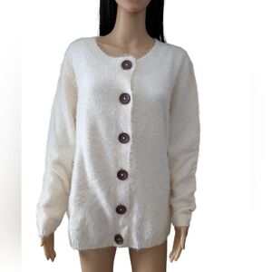 Fuzzy Button Down Cardigan Sweater Size 14
